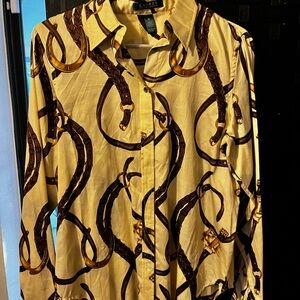 Ralph Lauren Gold and Brown Equestrian Print Shirt